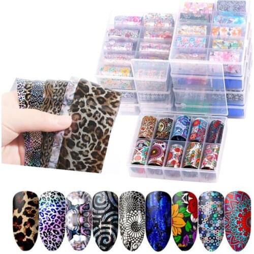 1Box 10pcs 120*4cm Colorful Dream Nail Foil Set Adhesive Transfer Sticker Personalized Pattern Wraps Slider For Nail DIY Tips