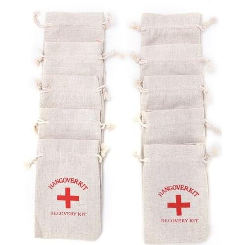10pcs personalized Wedding Hangover Kit Cross Cotton Gift Pouch pack of Cotton Linen Packaging Bag
