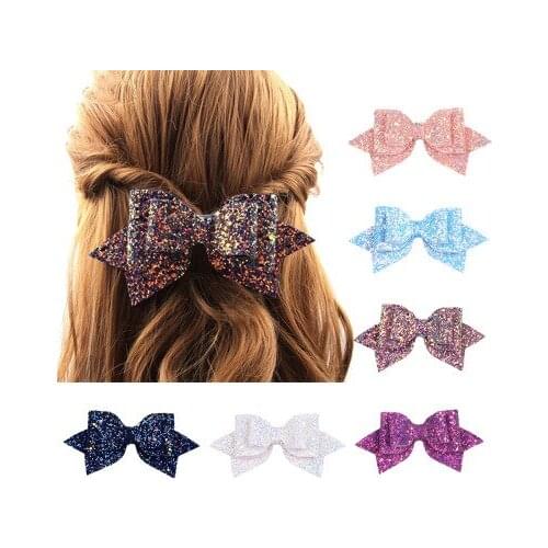 12 pcs/lot 5" Glitter Hair Bows Hair Clips For Girls Kids Women Rainbow Bling Layers Ponytail Bows Hairgrips Hair Accessories