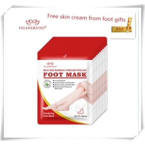 5bags=10 Milk bamboo vinegar foot Mask Socks exfoliating feet peeling Mask Foot Care Dead Skin Remove+Feet Anti Crack Cream