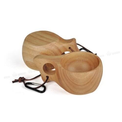 50PC Finland Kuksa Wooden Cup Tea Portable Coffee Mug with Rubber Wood Handle Two Hole Cowhide Rope Hook Juice Milk Water Bottle