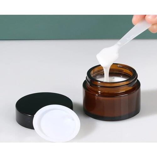 FreeShip 8Pcs 20G 20ML Dark Brown Glass Jar with Black Lid Black Cap, Amber Color Glass Packing Container Ointment Jar