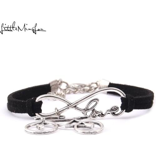 Little Minglou 12 colors Infinity love bike Cycling Bicycle charm bracelet wrap Punk men bracelets & bangles for women jewelry