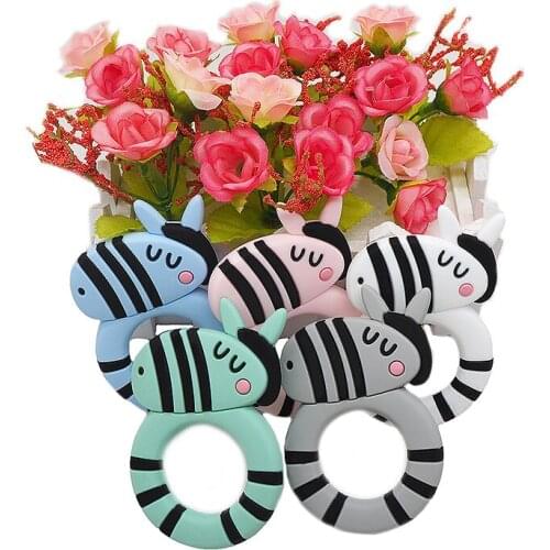 Chenkai 50PCS Silicone Cute Zebra Teether Ring Baby Soft Teething Chain BPA Free For DIY Baby Soothing Dummy Pacifier Clips