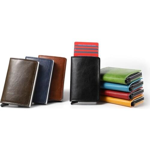 1 Piece Pu Leather and Aluminum 2019 Card id Holders RFID Business Card Holder Crazy Horse PU Leather Travel Card Wallet