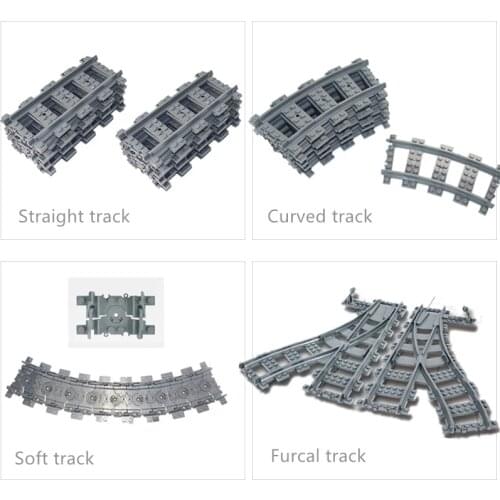 City Trains Parts Bridge Tunnel Model straight curved Rail Bricks soft Flexible Cross Tracks Railway Creator DIY Building Blocks
