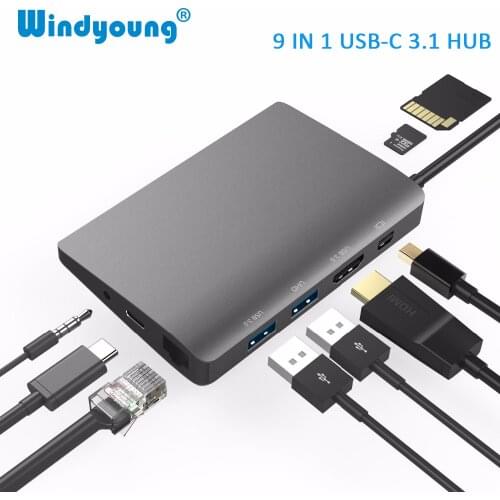 USB C Type C Docking Station For Macbook USB C to HDMI Mini DP 4K RJ45 Ethernet USB 3.0 Audio 3.5mm Type C Laptop Charging Dock