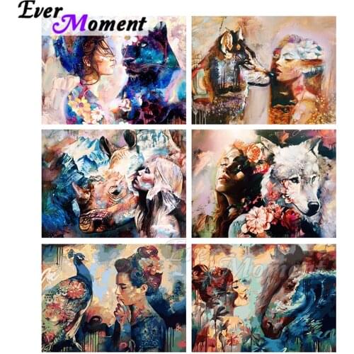 Ever Moment Diamond Painting Girl And Animal 5D DIY New Arrivals Full Square Mosaic For Giving Art Craft Cross Stitch ASF2165