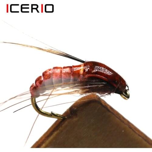 ICERIO 6PCS Realistic Nymph Scud Fly for Trout Fishing Fly Tying Artificial Lure Baits #12
