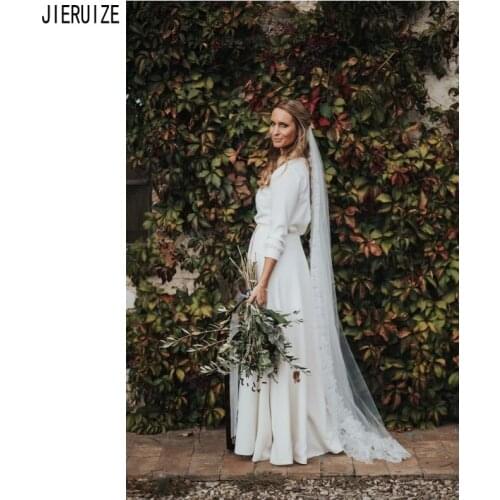 JIERUIZE Sexy Vintage Wedding Dresses Deeep V Neck 3/4 Sleeves Hollow Back Split Bridal Dresses Wedding Gowns vestido de noiva