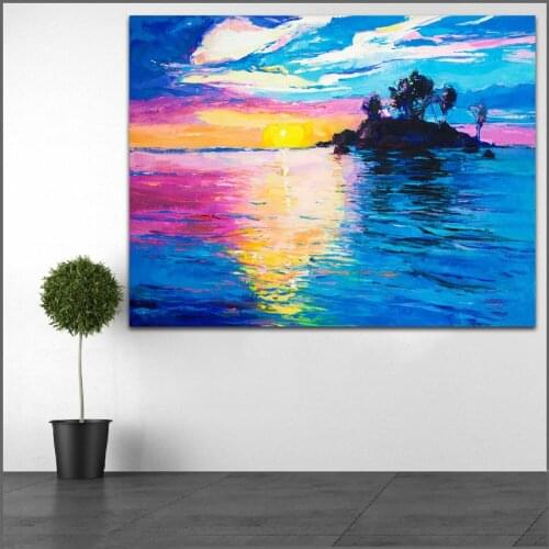 Large size Printing Oil Painting Isolated island of water wall art canvas prints pictures for living room and bedroom No Frames