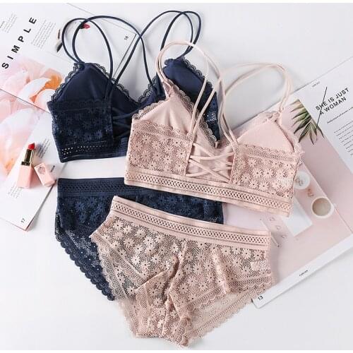 Beauty Back Sexy Womens Underwear Set Transparent Lace Push-up Bra and Panty Sets Female Brassiere Embroidery Lingerie Set