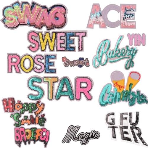 Colorful Sweet Rose Sequins icon Iron on Patches for Clothing DIY Stripes Clothes Patchwork Stickers for Children Custom Badges