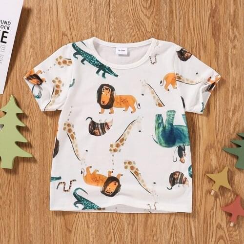 Summer Breathable Little Boys T-shirt Creative Cartoon Animal Printing Short Sleeve Round Collar Top Children Casual Clothes
