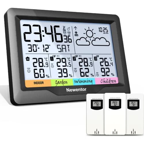 Newentor Q5 Weather Station With 3 Sensors Indoor Outdoor Digital Weather Station Wireless Forecast Sensor Hygrometer Humidity
