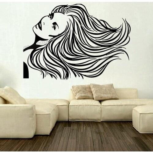 Beauty Salon Wall Sticker Decal Vinyl Girl Long Hair Tattoo Wall Decals Beauty Salon Decoration Mural Removable Art Decor C996