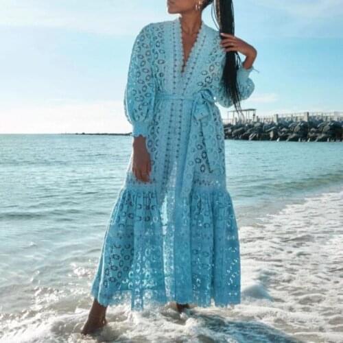 2021 Summer New Dress Female V-neck Hollow Lace-up Waist Slimming One-piece Dress