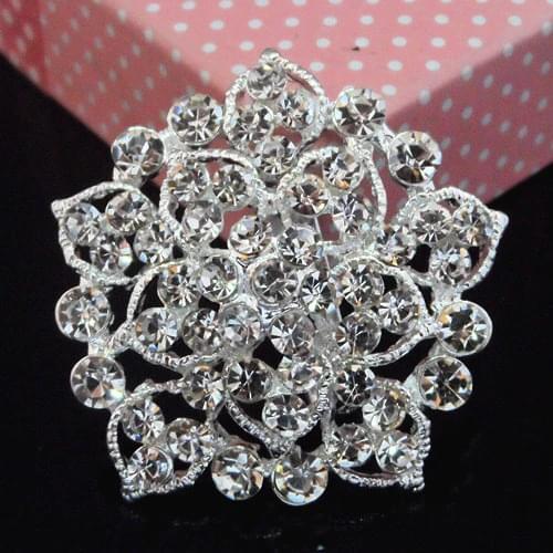 New Arrival Hot Selling Silver Tone Diamante Crystal Flower Women Brooch Wedding Brooches Pins