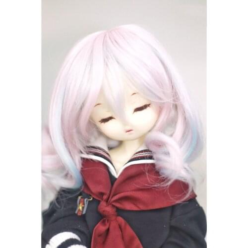 BJD doll wig suitable for 1-3 1-4 size loli mid-length curly hair powder blue high temperature silk hair doll accessories