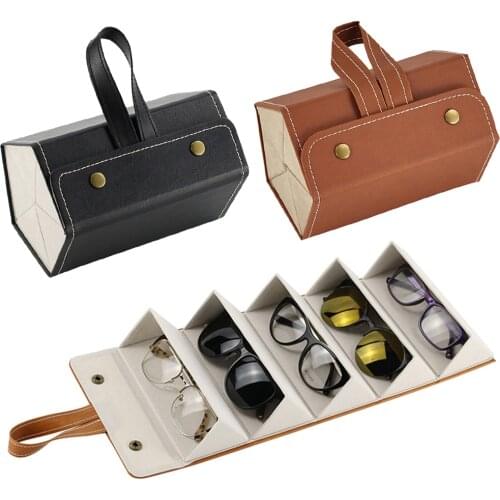 Portable Glasses Organizer 2/3/4/5/6 Multi-slot Eyeglasses Storage Display Travel Folding Sunglasses PU Leather Case Handbag