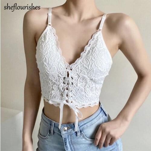 Sexy sleeveless top women summer v neck crop top lace spaghetti strap tops corset criss cross tops white black tank top 2021
