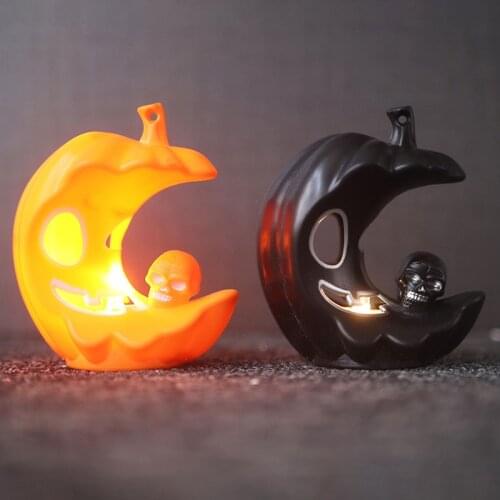 Led Halloween Light Orange Black Lantern Halloween Candle Light Decoration Scary Skull Lamp Props Hanging Halloween Ornaments