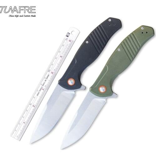 Tunafire Camping Pocket Knife Ball Bearing Outdoor Survival Hunting Knives G10 Handle D2 Stainless Steel Tactical EDC Tools