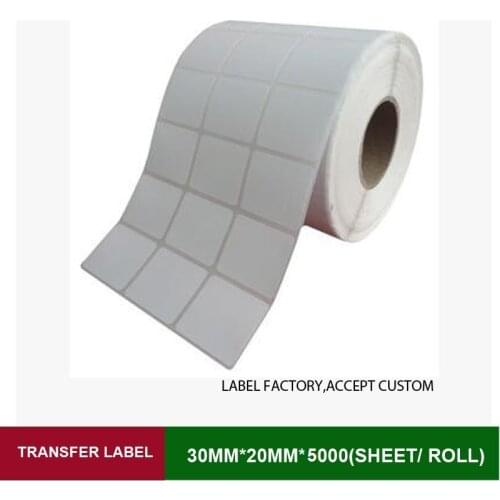 Thermal transfer label 30mm*20mm 5000 sheets per roll 3 row blank adhesive paper can customize use on barcode ribbon printer