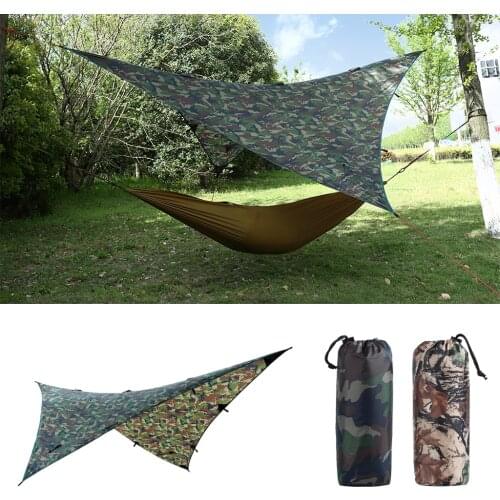Waterproof Camping Awning Tarp Trail Tent Sun Shade Hammock Shelter Camo for Outdoor Camping Travel Picnic Beach Mat Accessory
