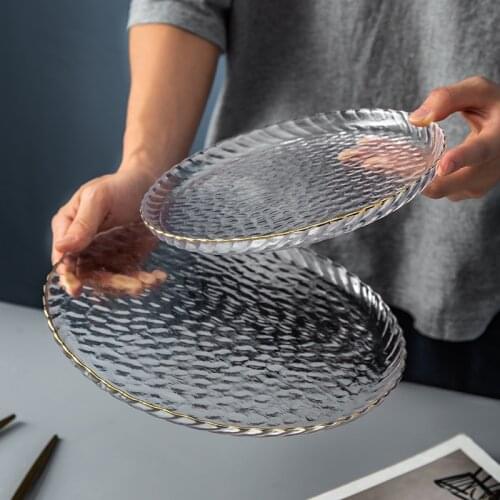High-end Glass Plate Fruit Platter Thick and Durable Fruit Salad Plate Dessert Plate Cake Large Plate Flat Plate Traysdecorative
