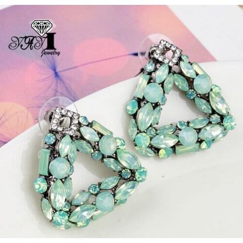 YaYi Jewelry New Blue Glass Rhinestone Dangle Crystal Earring Womens Fashion Ancient Gold Pearl Color Gem Earrings Gift