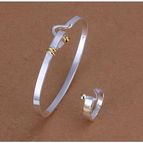 Hot selling 925 jewelry silver plated jewelry set fashion jewelry set Simple Bangle&Ring Jewelry Set SMTS279