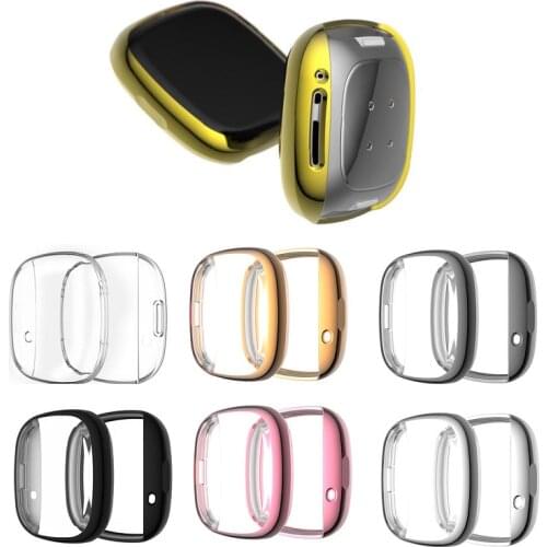 TPU Soft Edge Full Glass Screen Protector Case Shell Frame For Fitbit Versa 3/Sense Smart Watch Versa3 Protective Bumper Cover