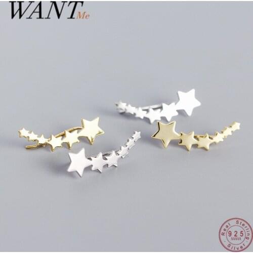 WANTME 925 Sterling Silver Bohemian Romantic Stars Simple Unique Stud Earrings for Women Fashion INS Fine Party Piercing Jewelry