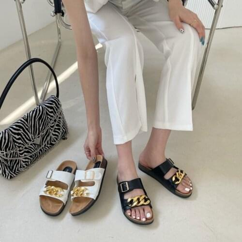 Fashion chain thick-soled half slippers women new summer vacation style outside wear lazy drag beach shoes