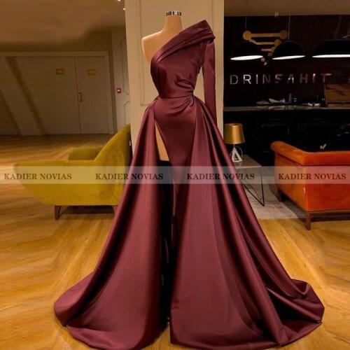 Kadier Novias Long Sleeves Mermaid Burgundy Formal Satin Evening Dress 2021 with Top Skirt Robe de Soiree Prom Vestidos Formales