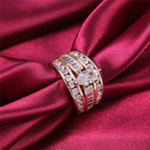 Fashion new copper set zircon womens ring marquis cut with wedding jewelry gold color ring