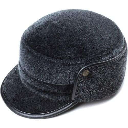 Middle Aged And Old Peoples Winter Thickened Plush Ear Protection Warm Hat For Outdoor Men