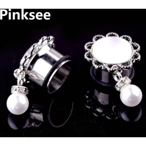 1 Pc Imitation Pearl Pendant Ear Plugs Flesh Tunnels Gauges Ear expansion Steel Ear Expanders Body Piercing Jewelry 6mm-24mm