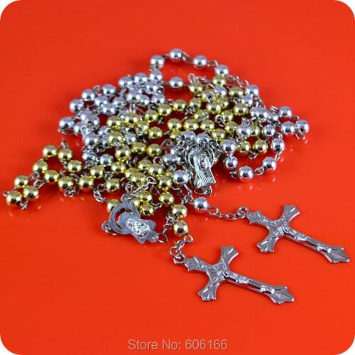 12x Rosary Beads INRI JESUS Cross Crucifix Pendant Necklace Catholic Fashion Religious jewelry Wholesale