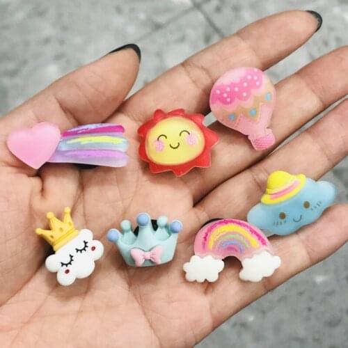 20Pcs/Lot Rainbow Sun Clouds Crown Resin Cabochons Accessories For Hair Clothing Shoes Planar Scrapbook DIY Home Decoration