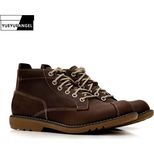 2020 Hot Sale Autumn Men Boots Anti Slip Comfort Breathable For Men Ankle Motorcycle Boots Genuine Leather Shoes Lace Up Brown