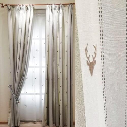 2021 New Simple Modern Nordic Elk Striped Embroidered Curtain Childrens Room Curtains for Living Dining Room Bedroom