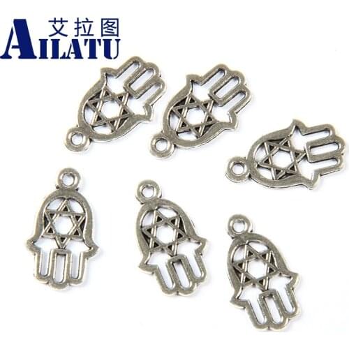Ailatu Free Shipping 10pcs/lot Heart of David Hand Charms Decorated for DIY Jewelry Making