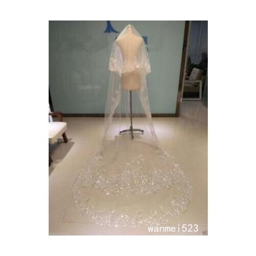 White ivory wedding veil Two Tiers Wedding Veils Shiny Cathedral Length Bridal Veil Cathedral Lace Veil