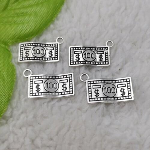 Free Ship 272 pcs Antique silver "100 dollar" charms pendant 21x10mm