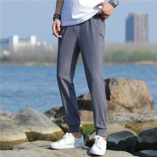 Men Causal Pants Fashion Straight Trousers Spring Summer Elastic Waist Wide Solid Color Midweight Trousers Men Causal Pants