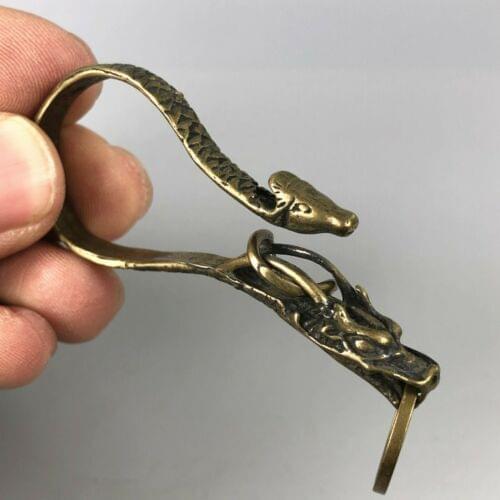 Decorative Chinese Exquisite Brass Handwork Snake & Dragon Collectible Key Chain Pendant Statue