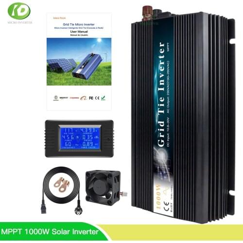 18/24V/36V 1000W Home Solar On Grid Tie Inverter MPPT Pure Sine Wave With Power meter 110V 220V AC Output For 36 60 72 cells PV