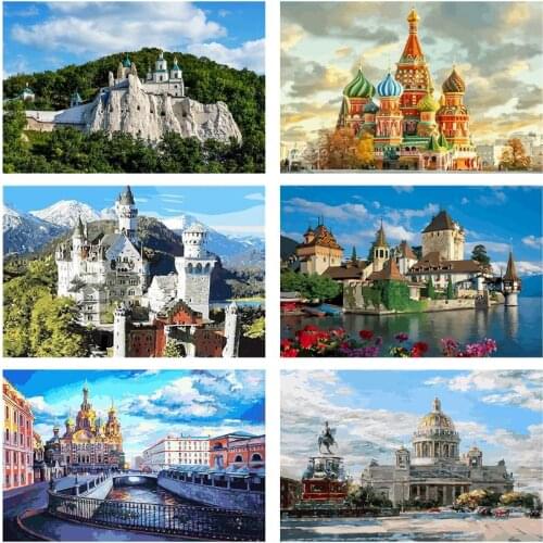 GATYZTORY White castle DIY oil Painting By Numbers figures manually fill in the color for home Decors